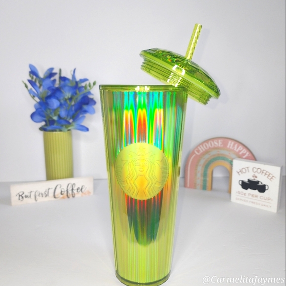 💛 Starbucks 🥤Neon Yellow Iridescent Dome Lid Venti 24oz Cold Cup Tumbler ☆NWT☆ - Picture 8 of 8